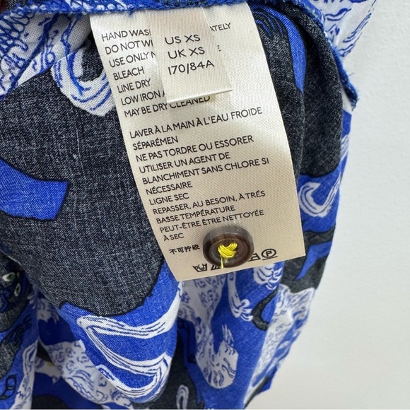 Anthropologie Emily Isabella Robina Tiger Panther Blouse blue white black Sz XS - Picture 5 of 6